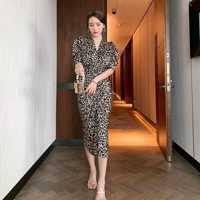 Đầm ôm da beo nhún tùng cao cấp