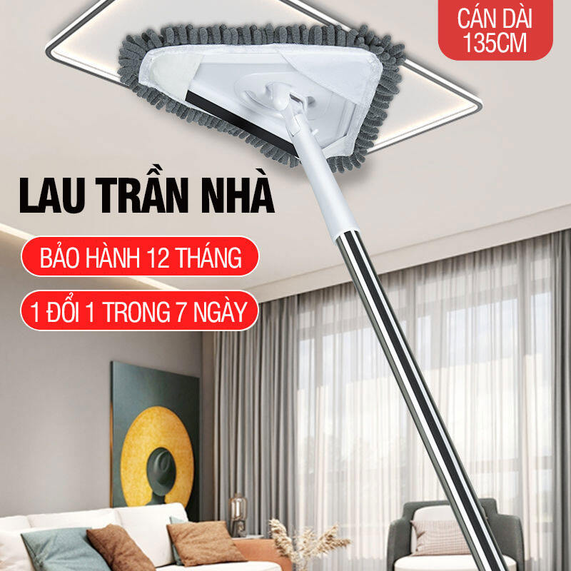 Cây lau trần nhà Kitimop-A3 chổi lau tường, lau kính, lau nhà đa năng xoay 360 độ hình tam giác, cán dài thép không gỉ