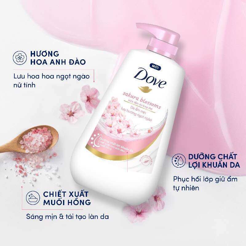 Sữa tắm dưỡng thể hương nước hoa Dove Sakura Blossoms loại 200g và 900g chăm da mềm mịn tức thì