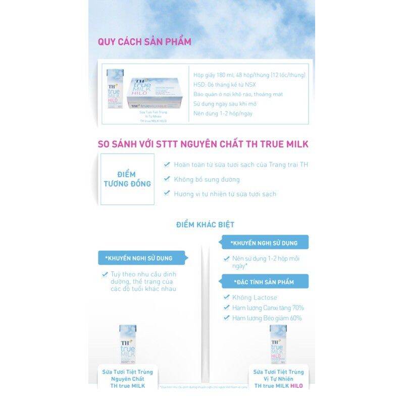 Lốc sữa TH true milk HILO 180ml × 4 hộp