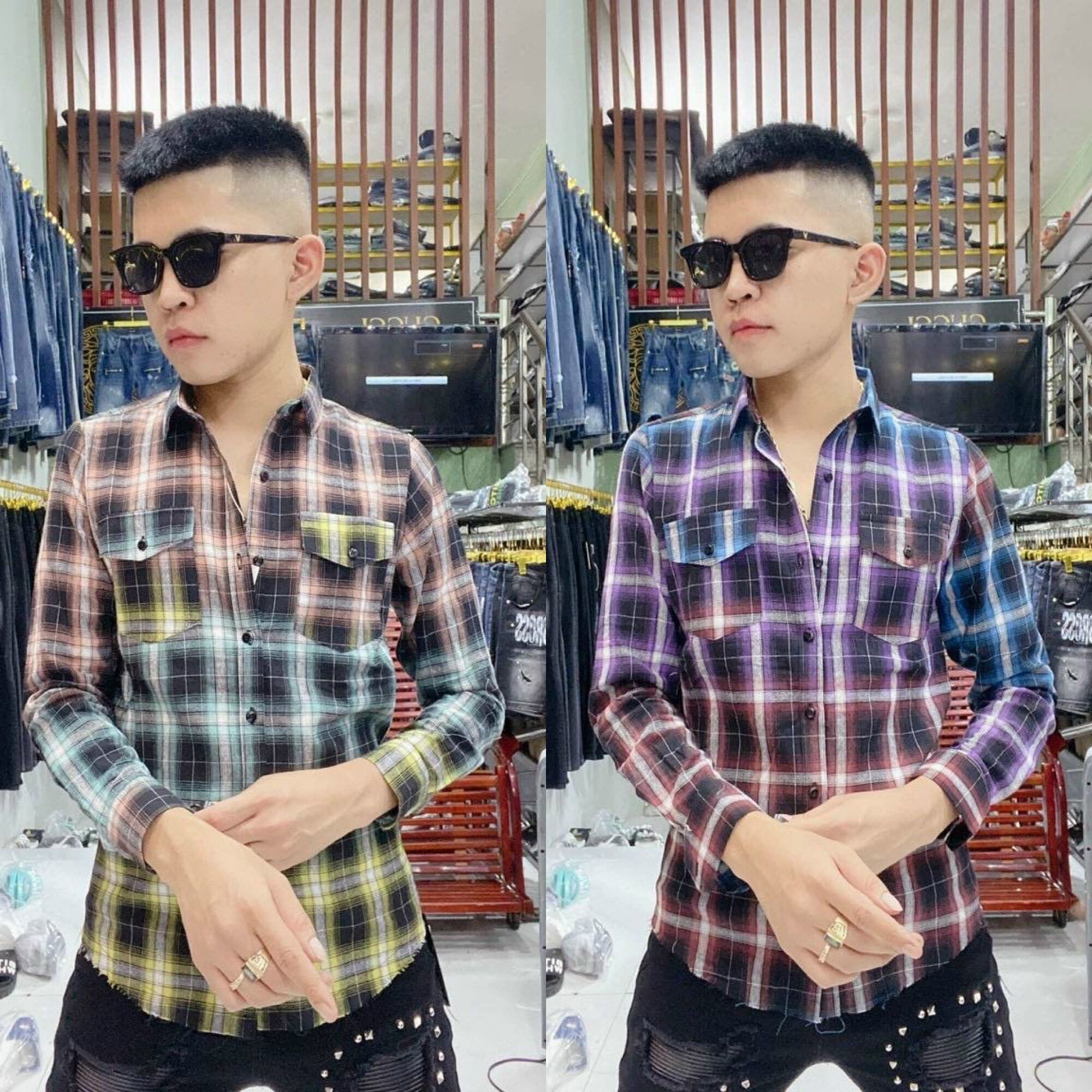 Sơ mi kẻ caro bbr loang màu phối đồ cực đỉnh