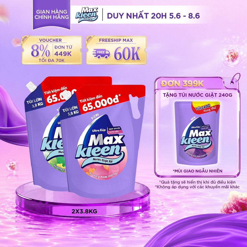 Combo 2 Túi Nước Giặt Xả MaxKleen 3.8kg