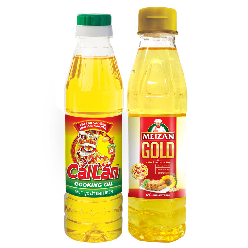 Chai 400ml Dầu thực vật tinh luyện Meizan Gold và Cái Lân chai nhỏ du lịch cúng vườn làm từ thiện