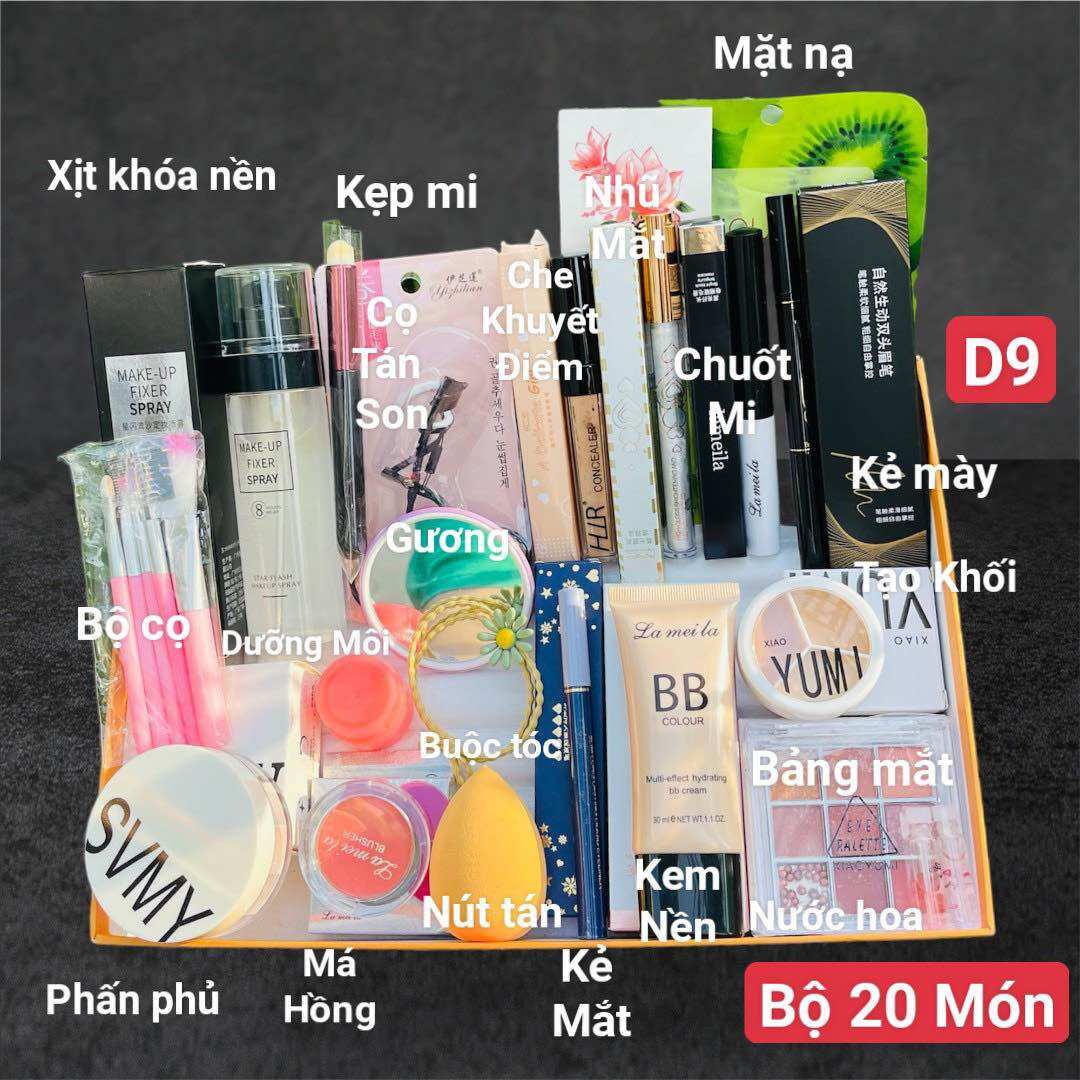 Bộ trang điểmđầy đủ makeup/trang điểm đi tiệc/trang điểm cá nhân cơ bản 20 món bộ d9
