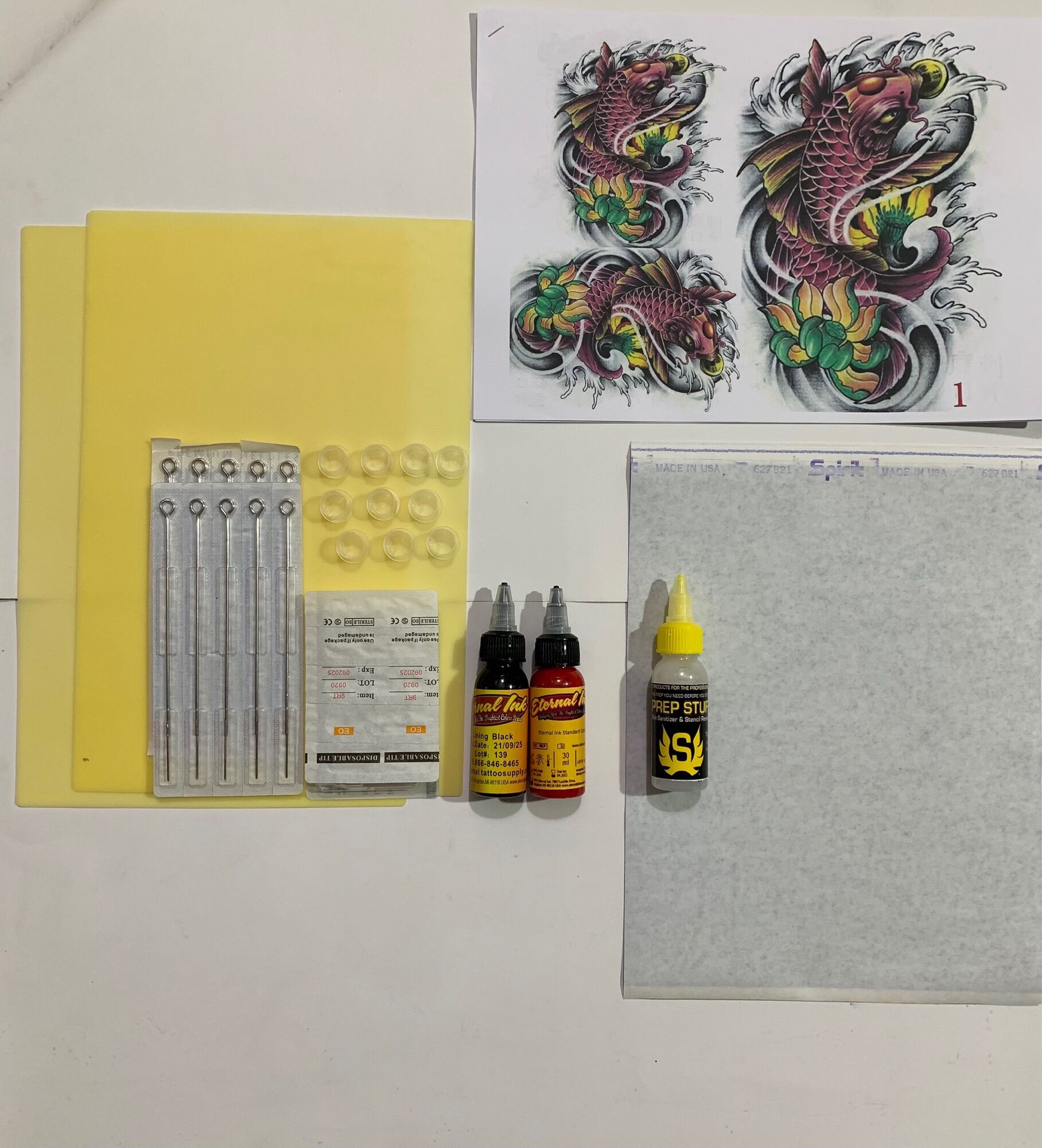Combo 10 kim xăm + ngòi + 2 da a4 + 2 mực + giấy in