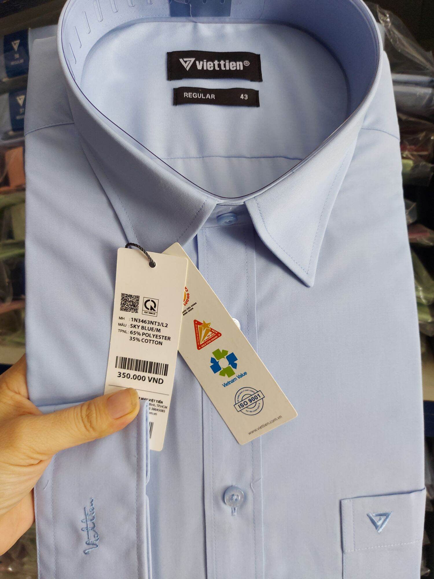 Áo việt tiến dài tay size xl 43.44 giá treo 350k sale 15% còn 295k