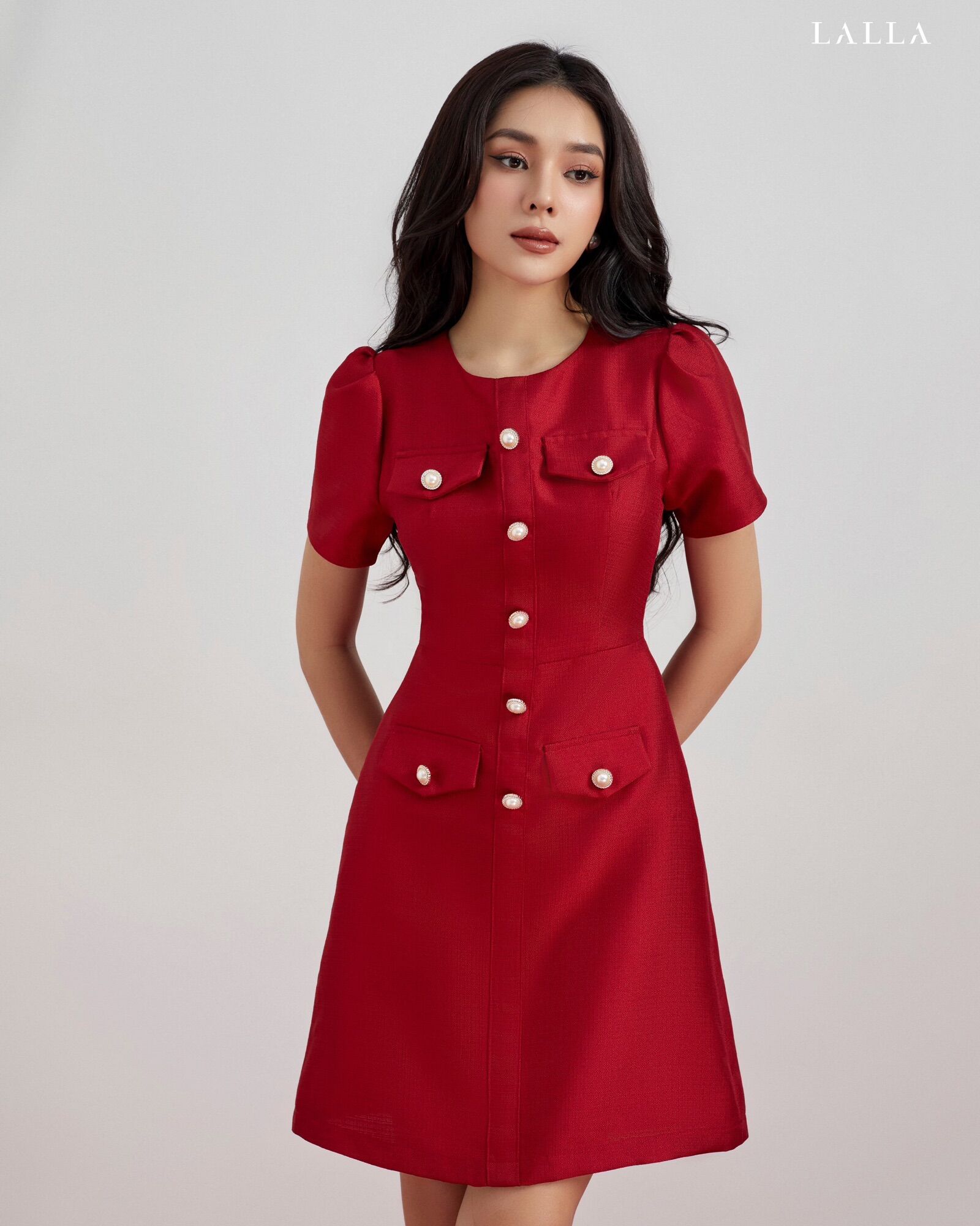 LALLA - Đầm tay ngắn ôm nhẹ nữ