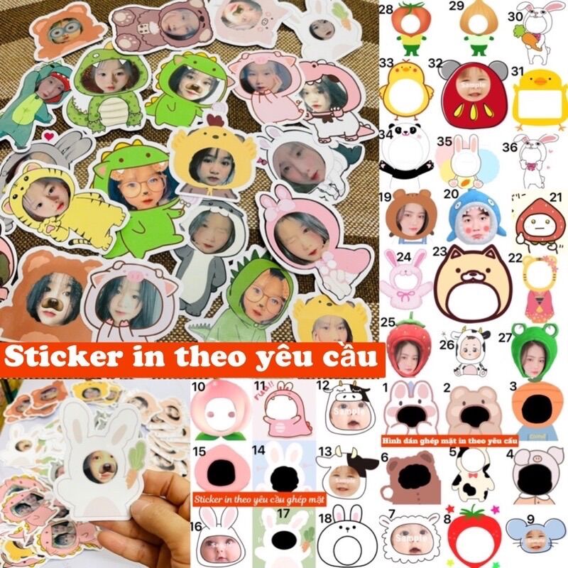 Combo 16 Sticker dán ghép mặt cắt tỉa theo hình/ hình dán in làm theo yêu cầu