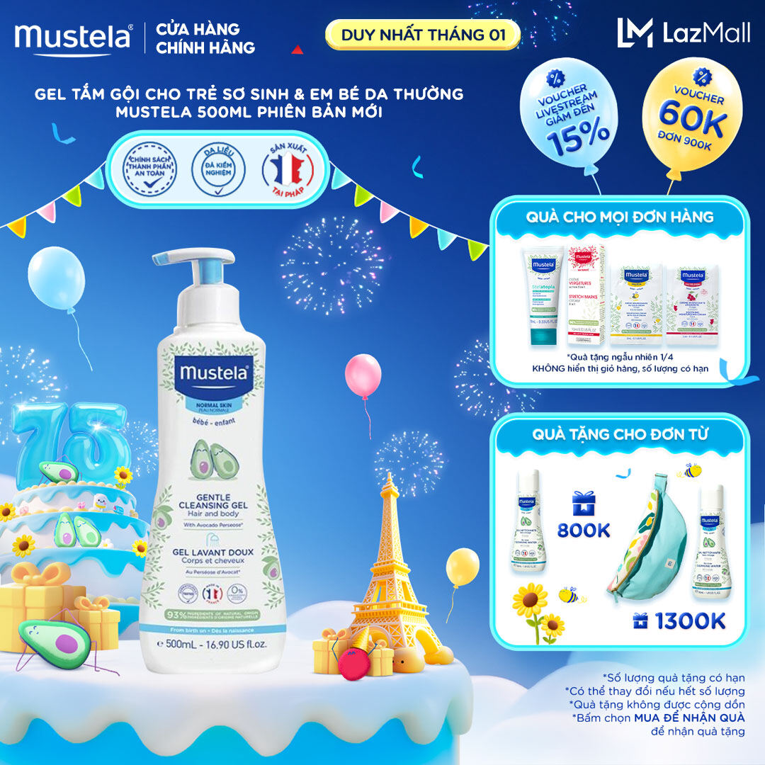  Sữa Tắm Gội Cho Trẻ Sơ Sinh & Em Bé Da Thường Mustela 500ml 