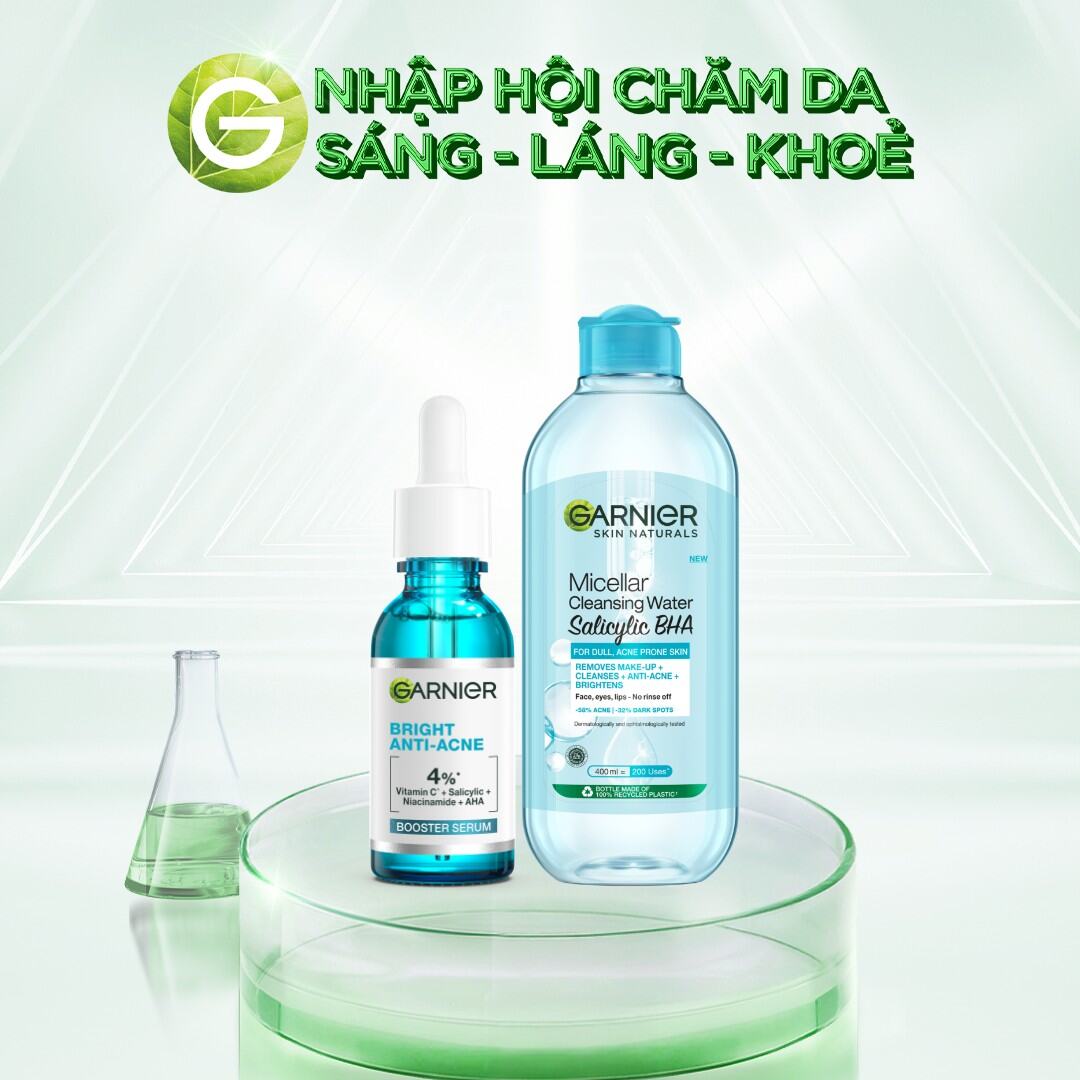 Bộ đôi dưỡng chất và nước tẩy trang làm sạch sâu, giảm mụn Garnier (mới)