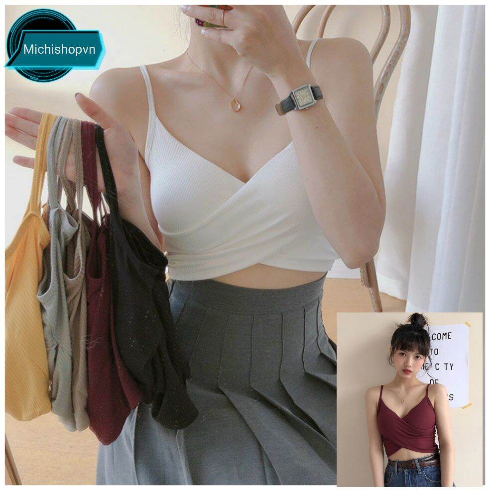 Áo bra 2 dây thun gân mềm mại - bra thun vạt chéo sexy michi233