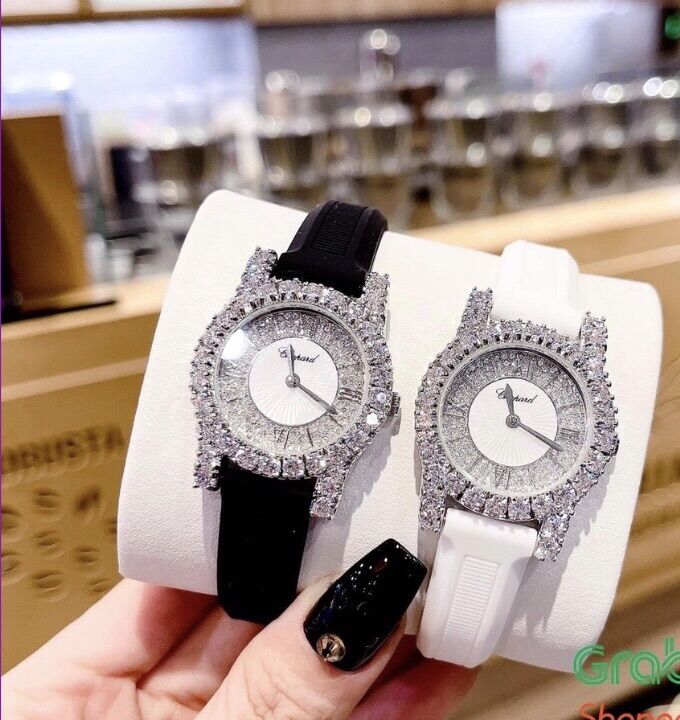 Đồng hồ nữ đẹp đính đá Chopard, đồng hồ nữ đính đá dây cao su bền bỉ chống nước sang trọng nữ tính cực hot - DndStyle