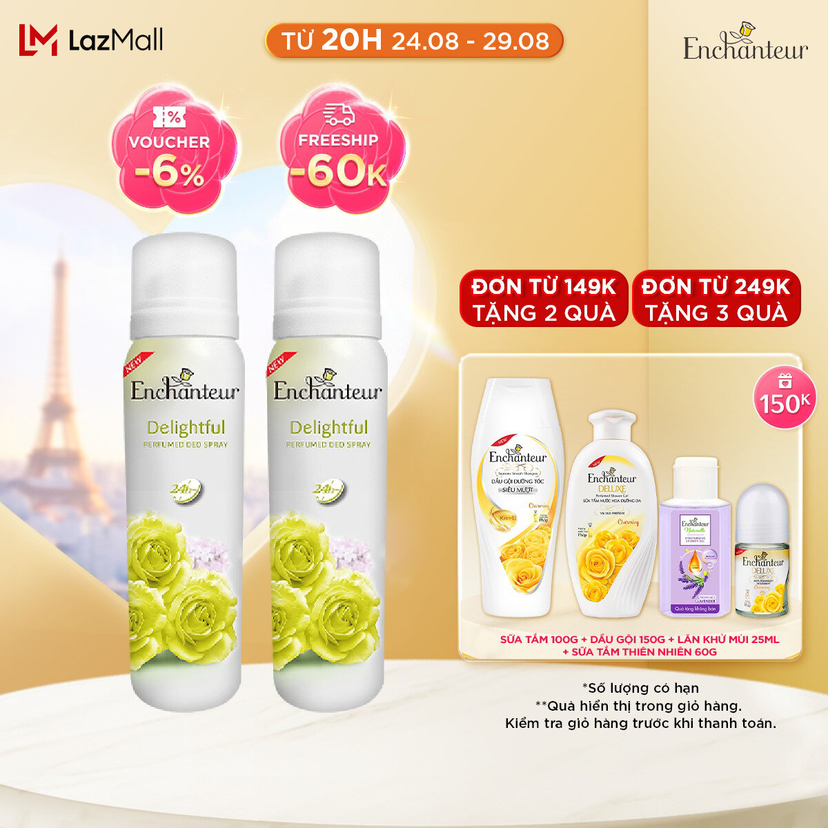 Combo 2 Xịt khử mùi nước hoa Enchanteur Delightful 150ml/Chai