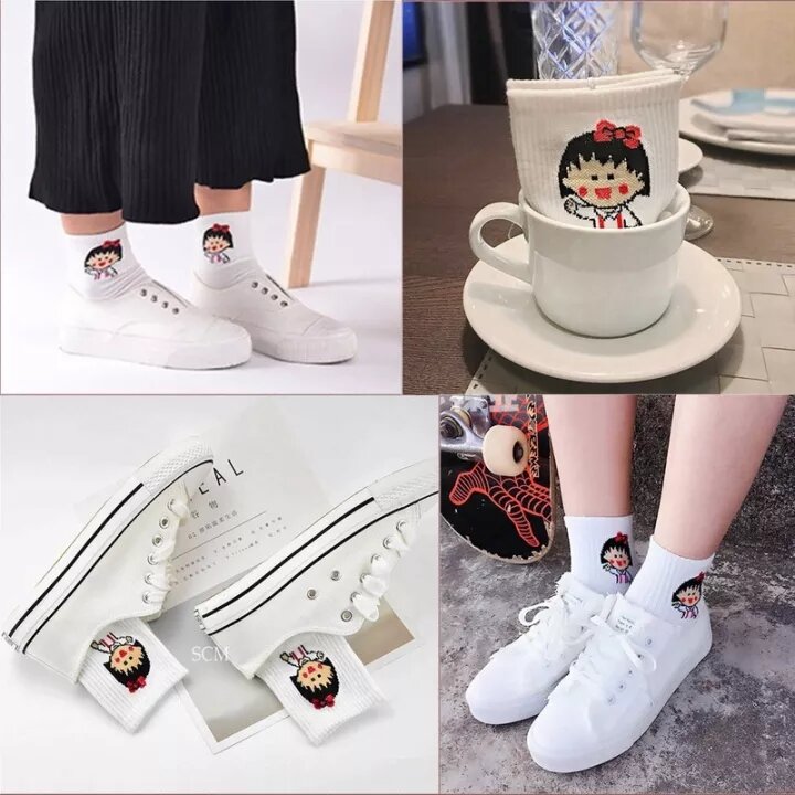 Tất cổ ngắn nữ chibi mẫu hoạt hình siêu cute