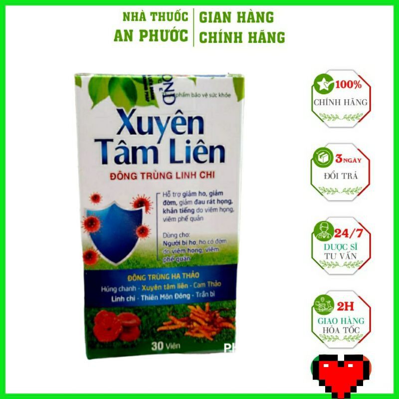 Xuyên tâm liên đông trùng linh chi 30 viên