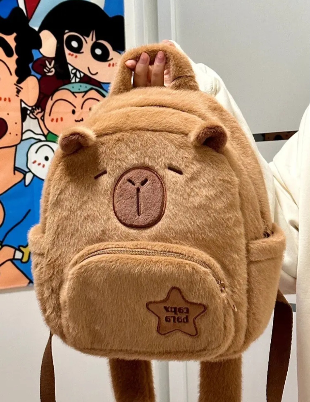 Ba lô đeo vai nữ hoạt hình capybara bằng lông nhung dễ thương