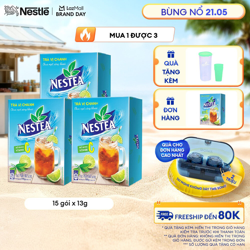 [ƯU ĐÃI THÁNG 5] Combo 3 Hộp Trà vị chanh NESTEA (Hộp 15 gói x 13g)