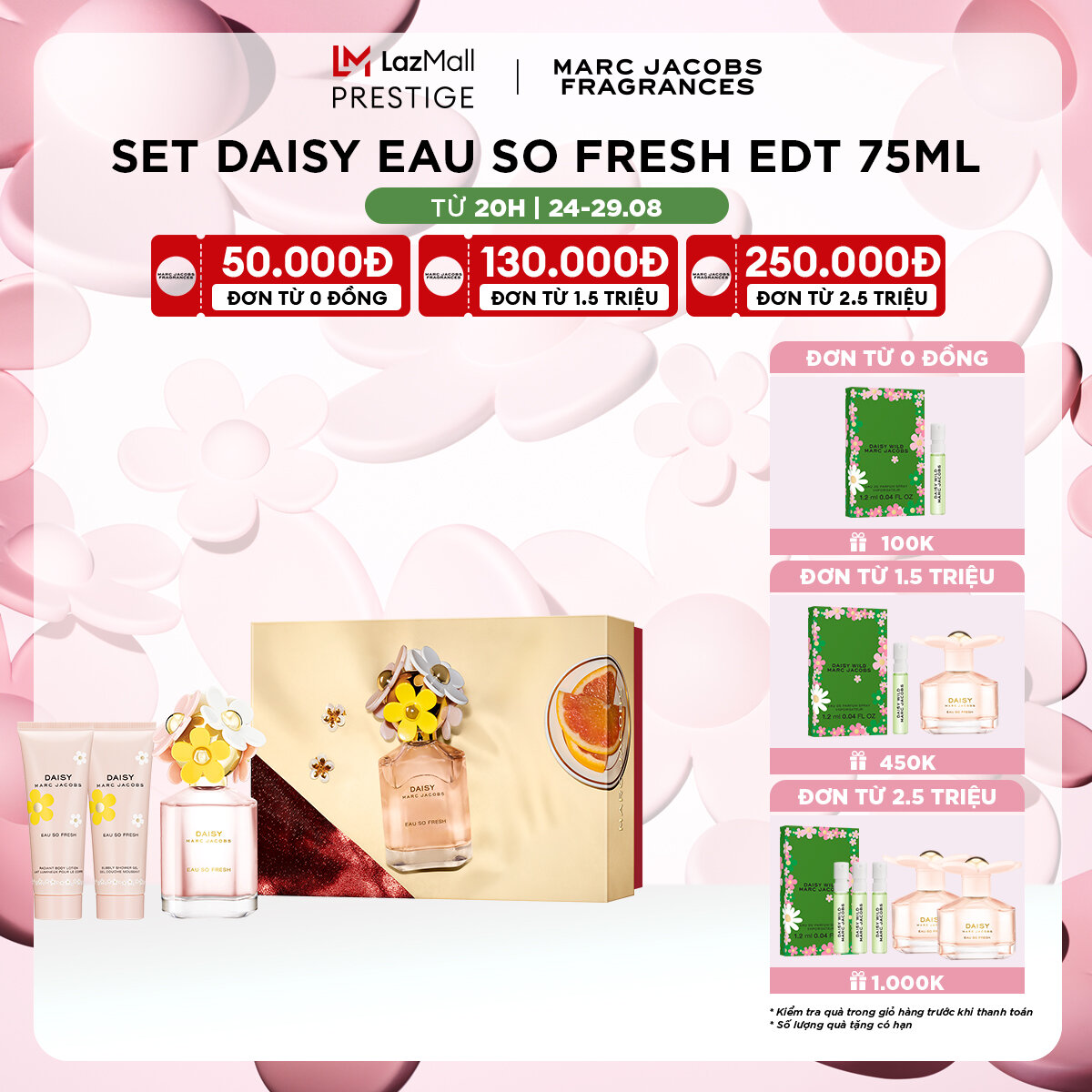 Set nước hoa nữ marc jacobs daisy eau so fresh xm edt 75ml + body lotion 75ml + shower gel 75ml