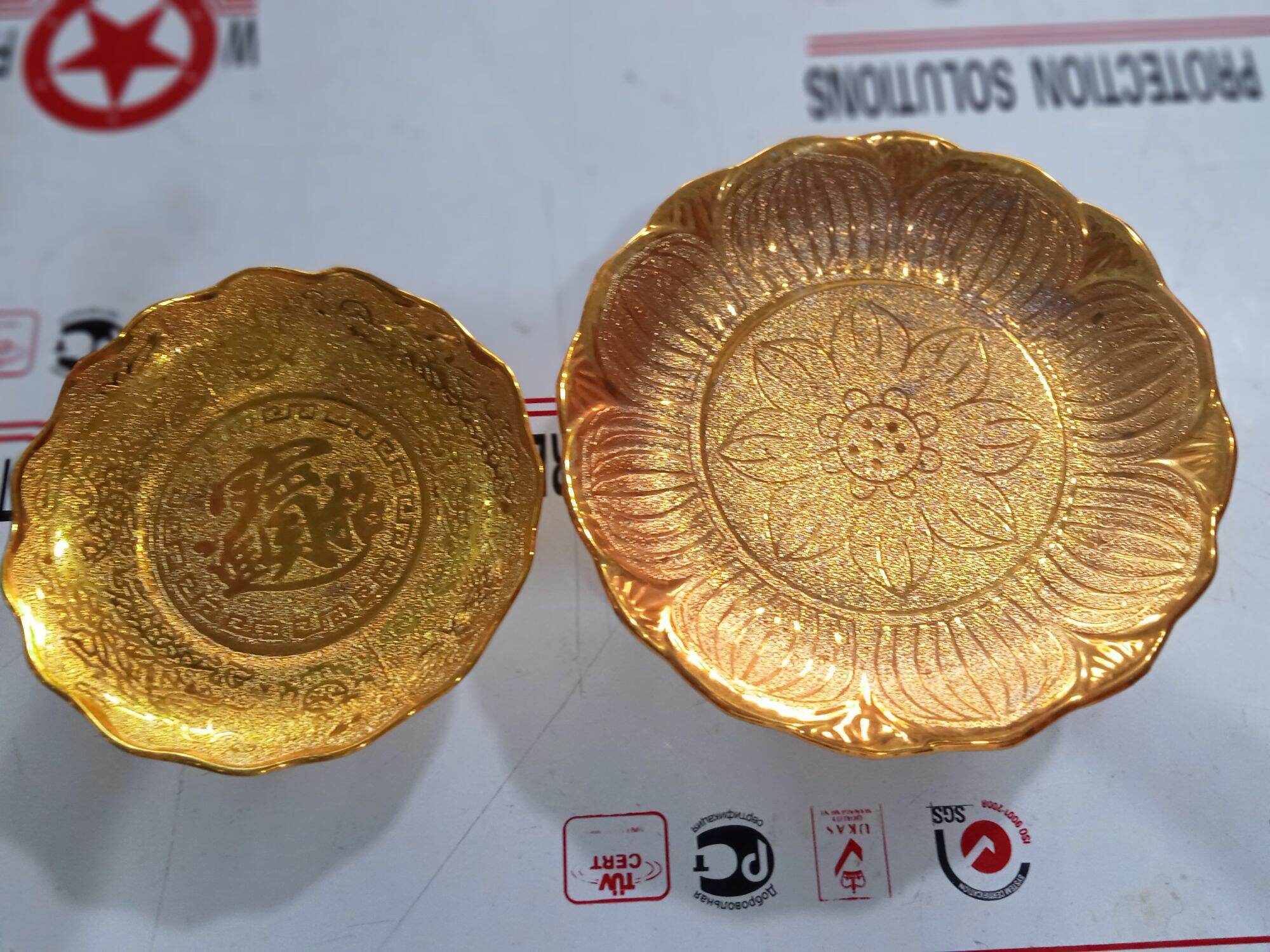 Đĩa thờ cúng kim sa mạ vàng 18cm