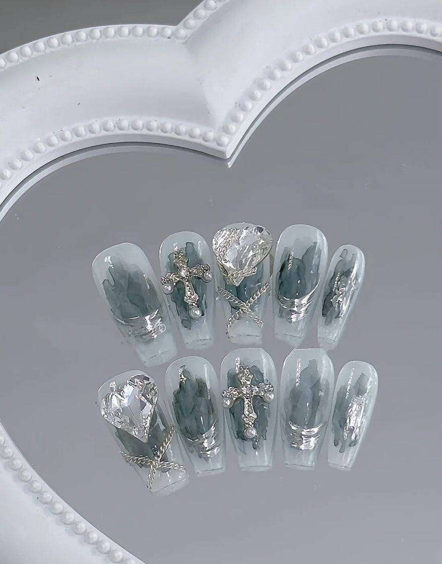 Nailbox thiết kế , màu loang xanh - móng kèm keo dũa