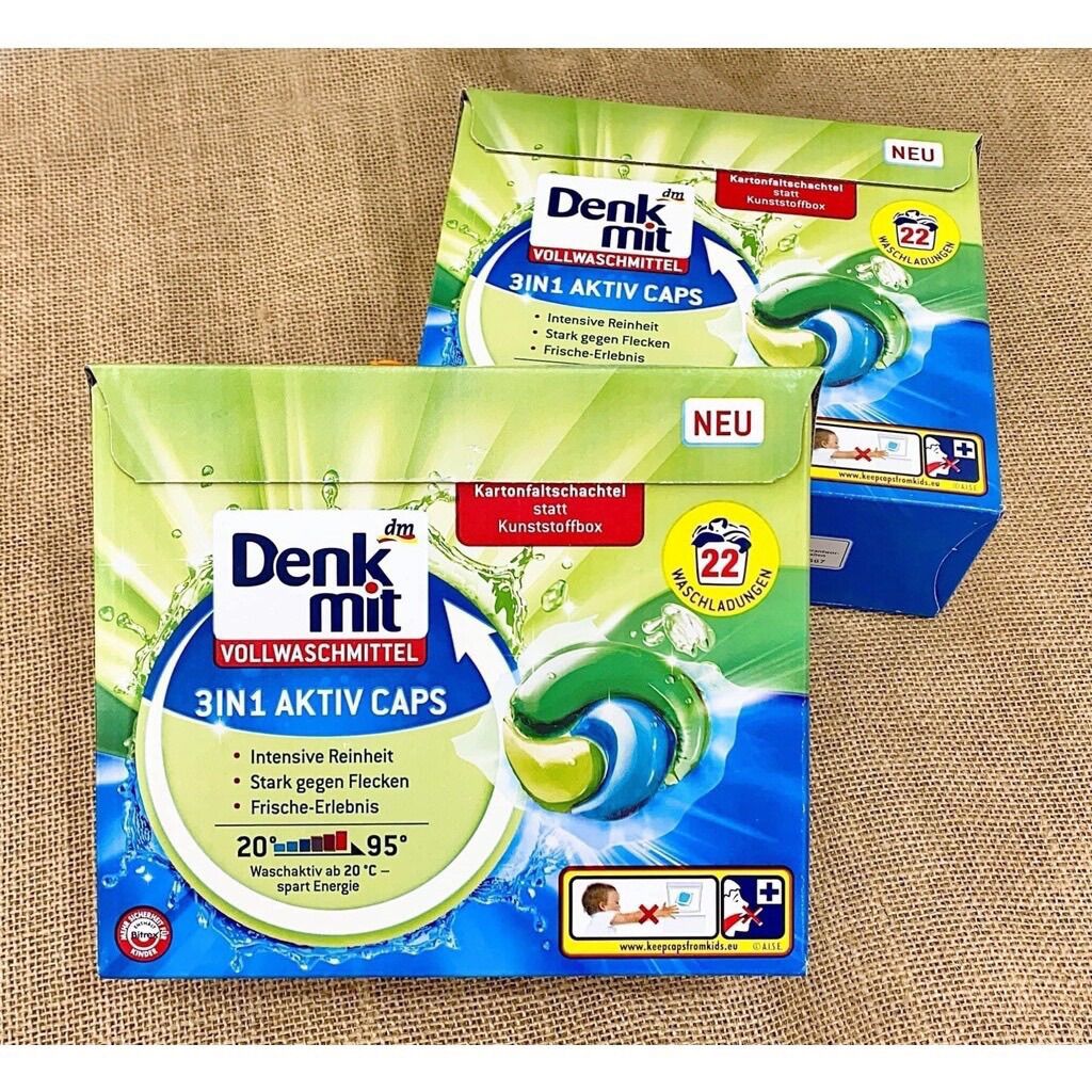 Hộp 22 viên giặt xả denkmit 3in1 nội địa đức