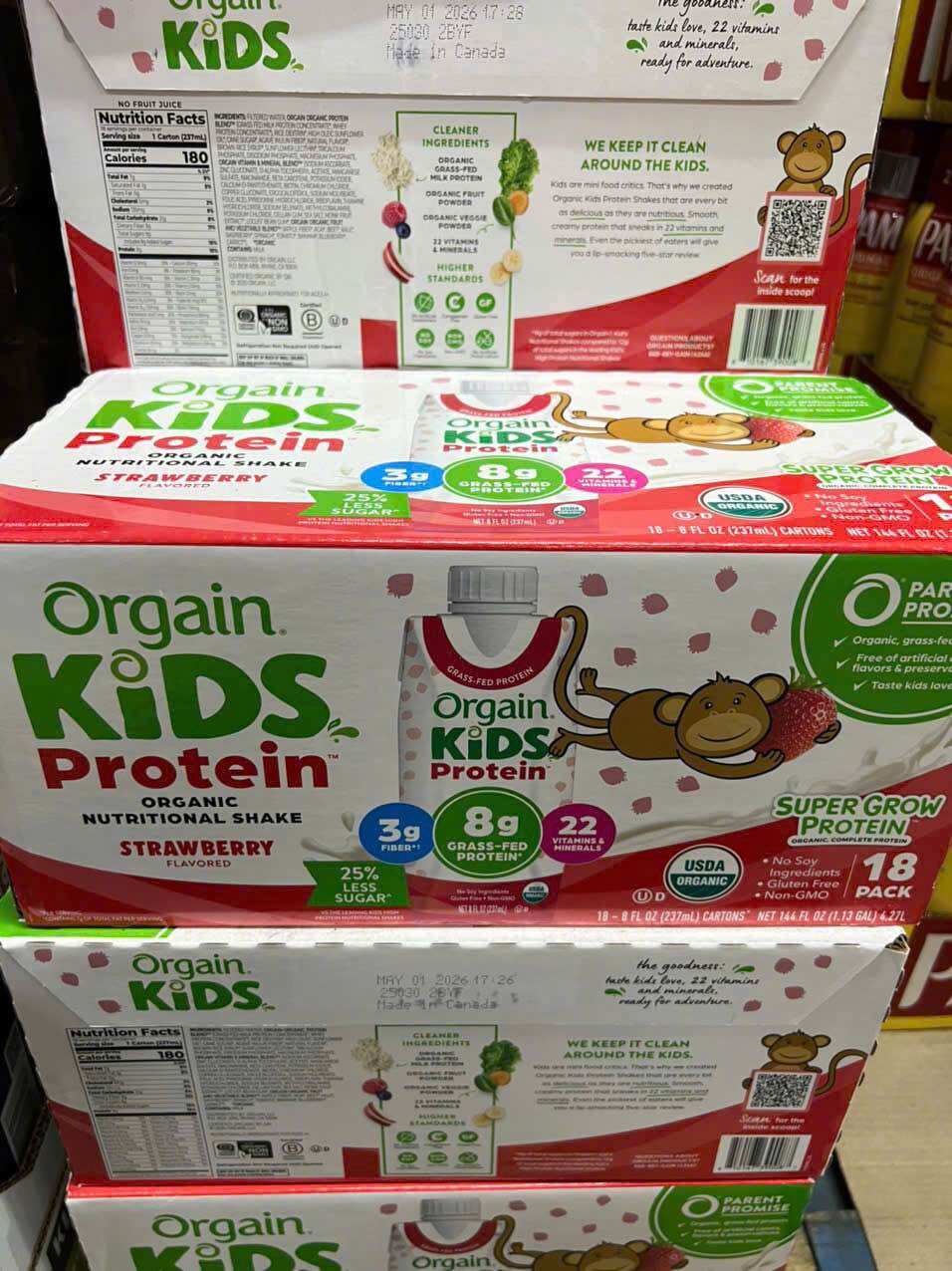 18 hộp sữa tươi hữu cơ Orgain Kids Protein Strawberry / Vanilla 237ml Mỹ.