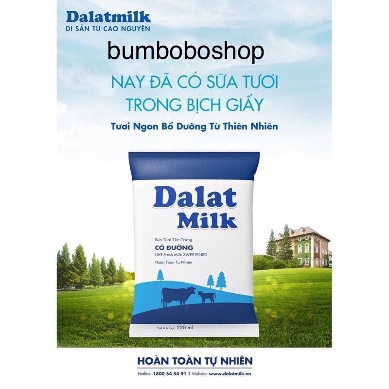 Sữa bịch Dalat milk có đường ít đường ko đường 220ml