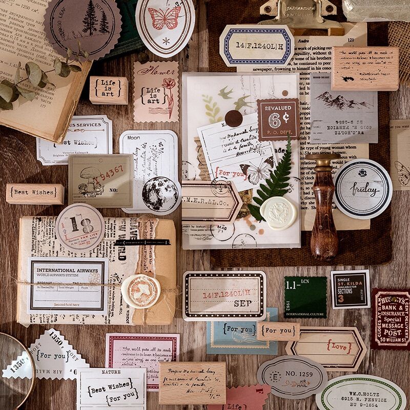 * Sticker Vintage-Set 40 nhãn dán Trang Trí Kiểu Vintage 6 Kiểu