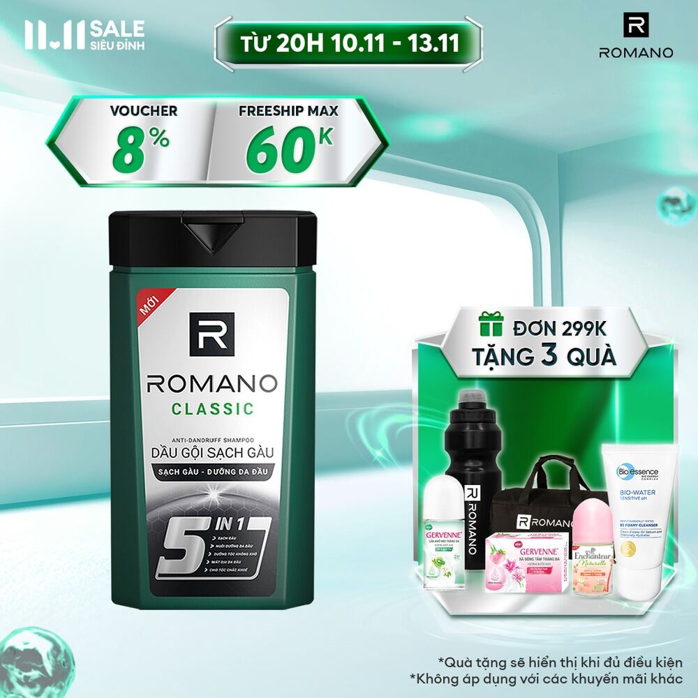 Dầu gội sạch gàu Romano Classic loại bỏ & ngăn gàu trở lại 380g