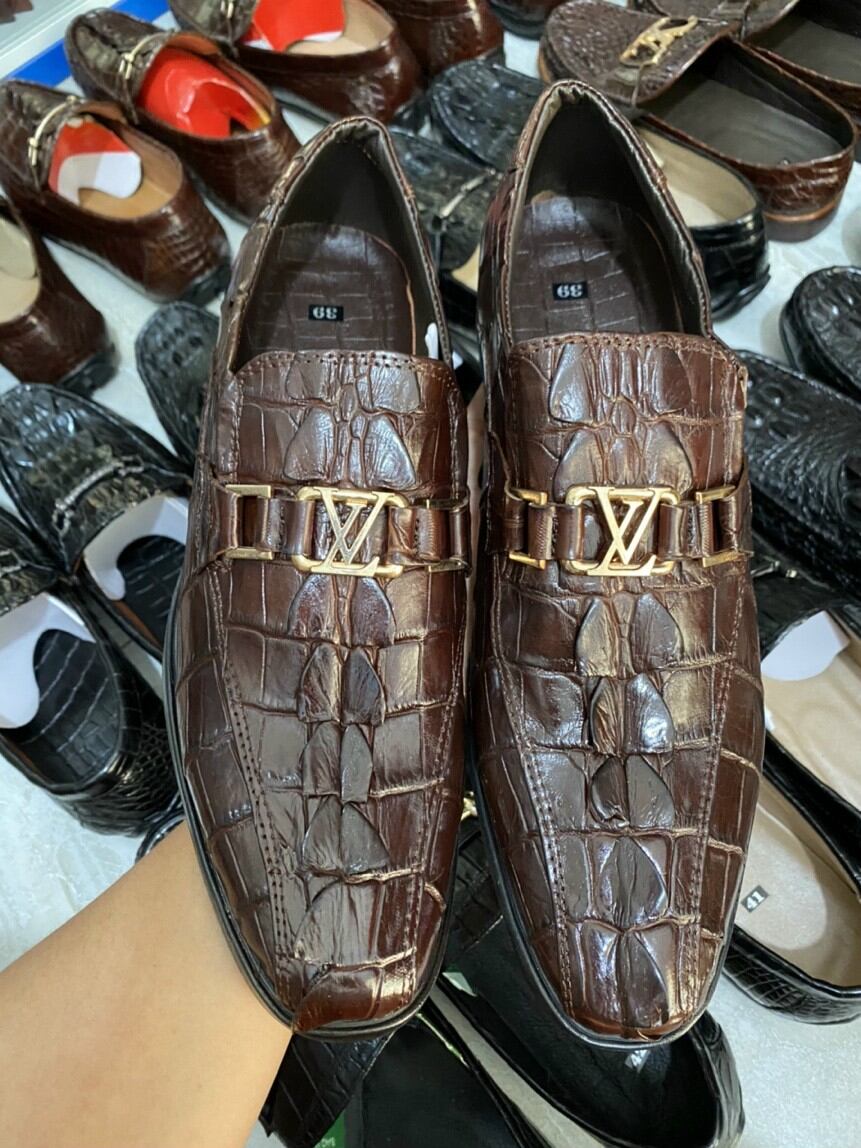 Giầy mọi nam da cá sấu, màu nâu đỏ, size 39