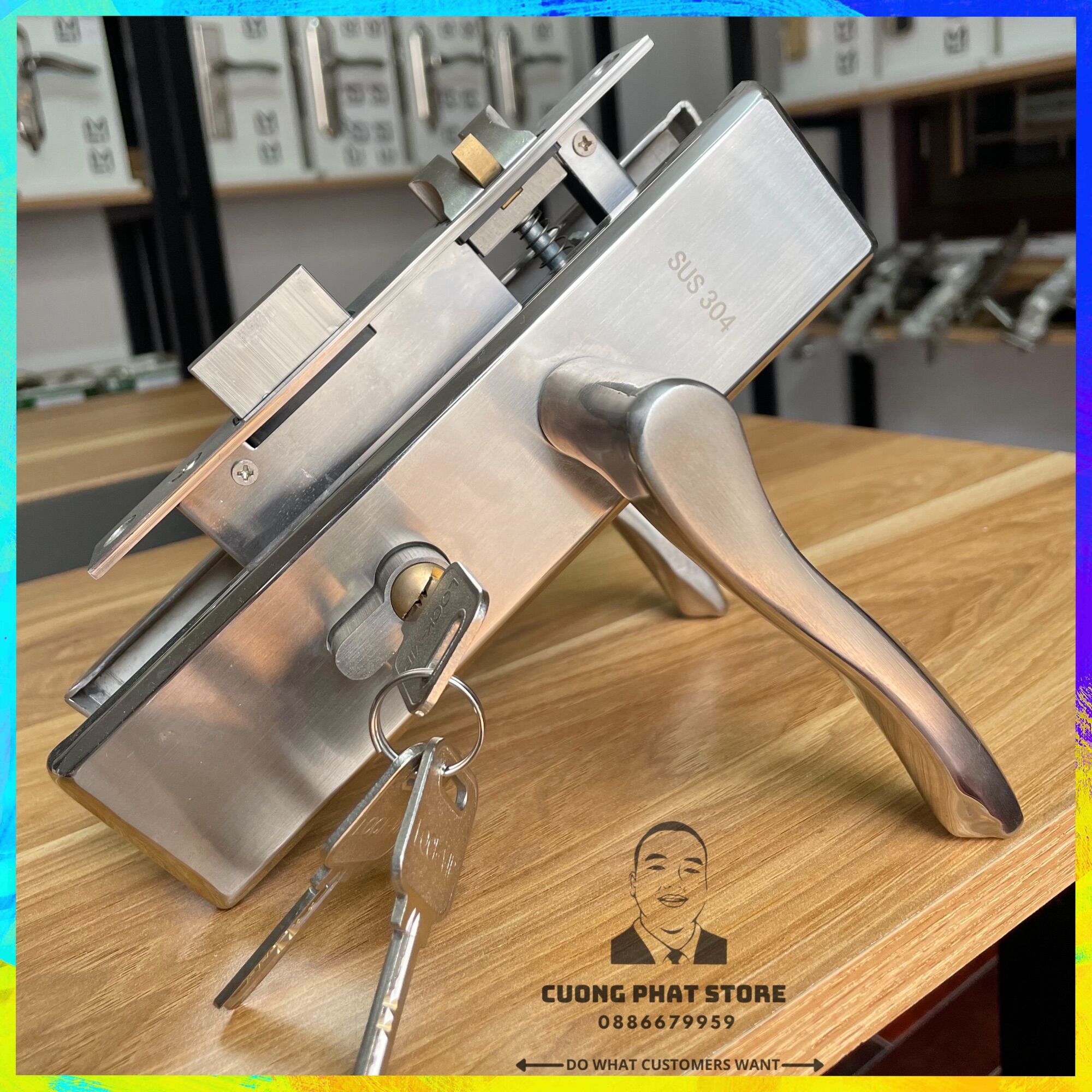 Khoá cửa tay gạt 20cm inox dành cho cửa gỗ chung cư, phòng trọ