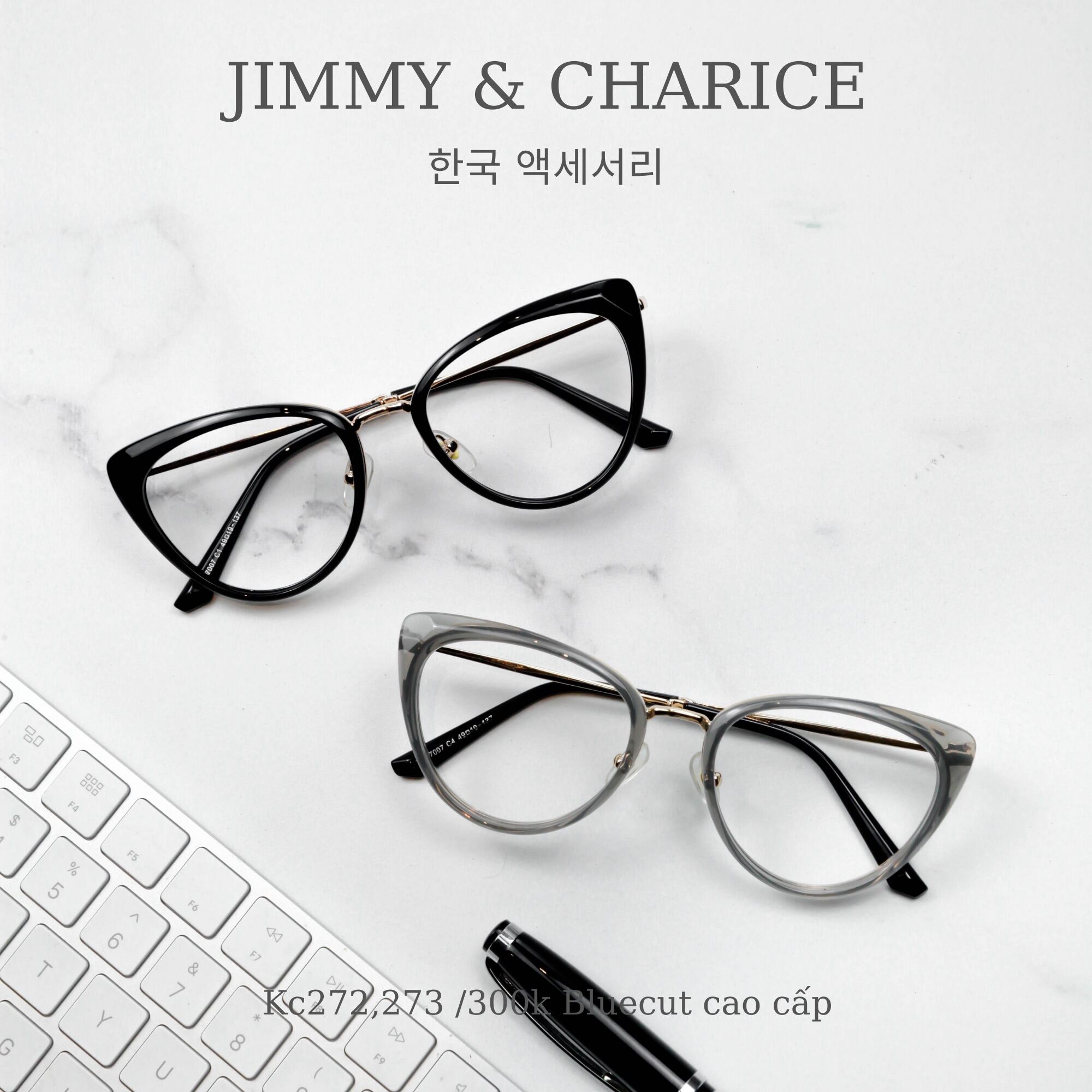 Giá bán Gọng kính mắt mèo Jimmy & Charice Tròng kính chống ánh sáng xanh