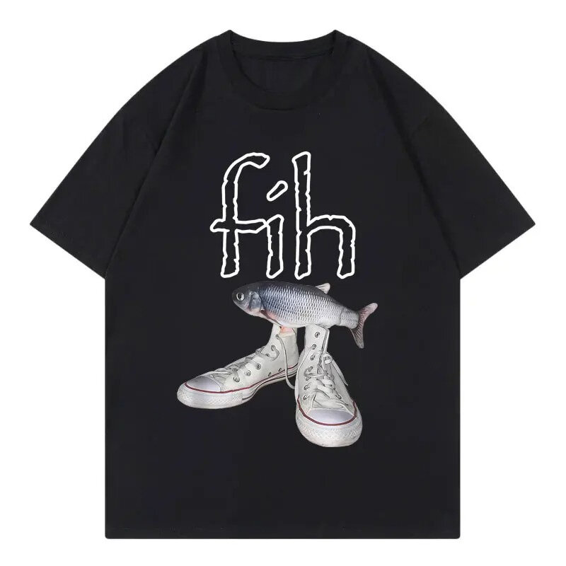 Áo Thun Nữ Tay Ngắn Thời Trang Ngộ Nghĩnh Misspelled Fish Meme Graphic Tee Polyester Summer Top