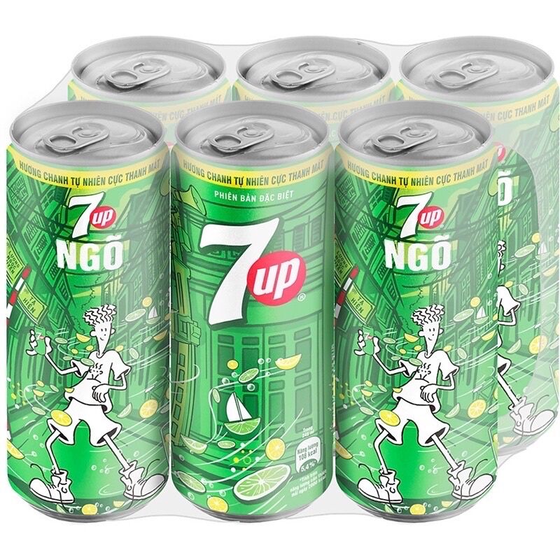Lốc 6 lon nước ngọt 7 Up vị chanh 330ml