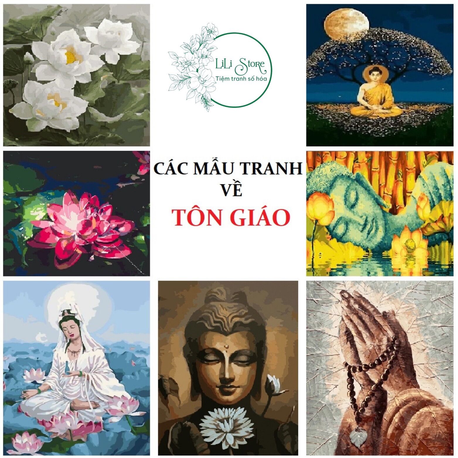 (SẴN 40 mẫu) Tranh Sơn Dầu Số Hóa Diy Khổ 40X50Cm Đã Căng Khung - Tranh Về Phật