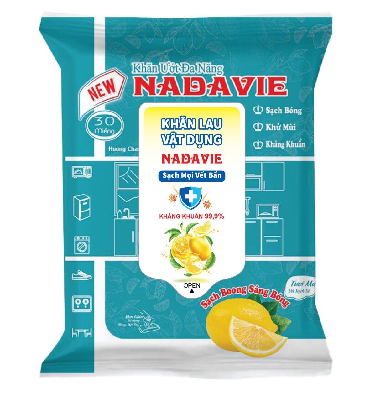 Khăn ướt lau bếp đa năng cao cấp nadavie 30 miếng- hương chanh