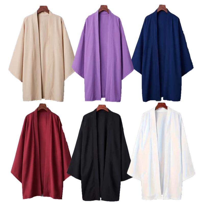 Áo Khoác Kimono Poncho Nam Nữ Màu Trơn Phong Cách Nhật Bản 2024, Chất Liệu Mềm Mại, Kiểu Dáng Rộng Rãi, Màu Đen, Thích Hợp Mặc Đi Biển
