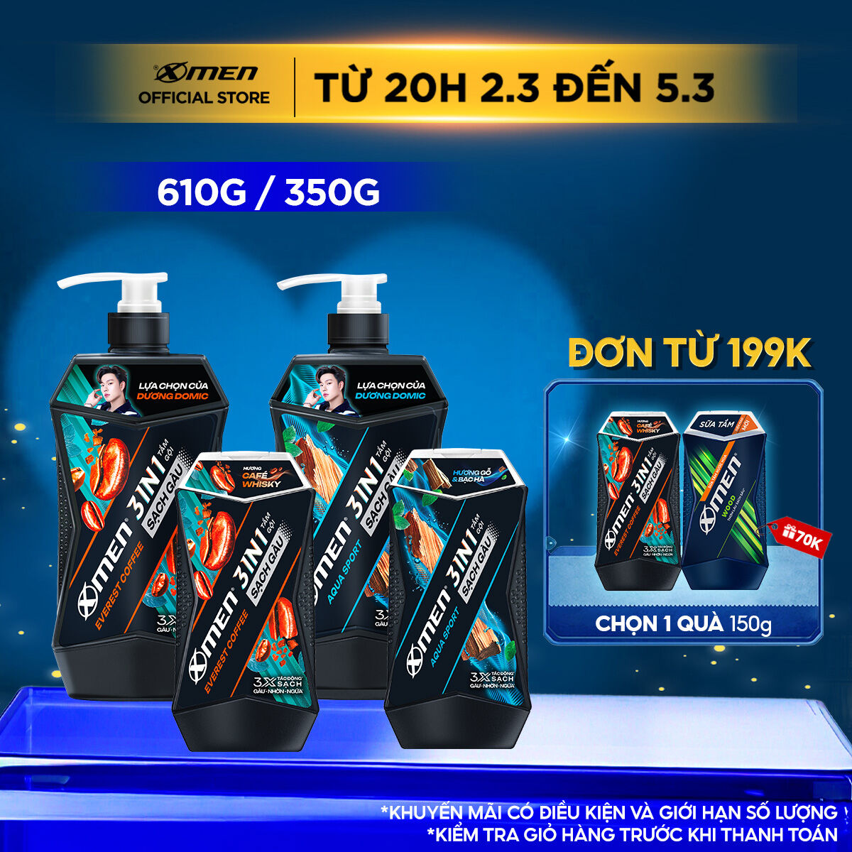 [MỚI][COMBO MUA 1 TẶNG 1] Tắm Gội Sạch Gàu 3in1 Xmen Everest Coffee  Aqua Sport 610g + Tặng 3in1 Everest Coffee 150g