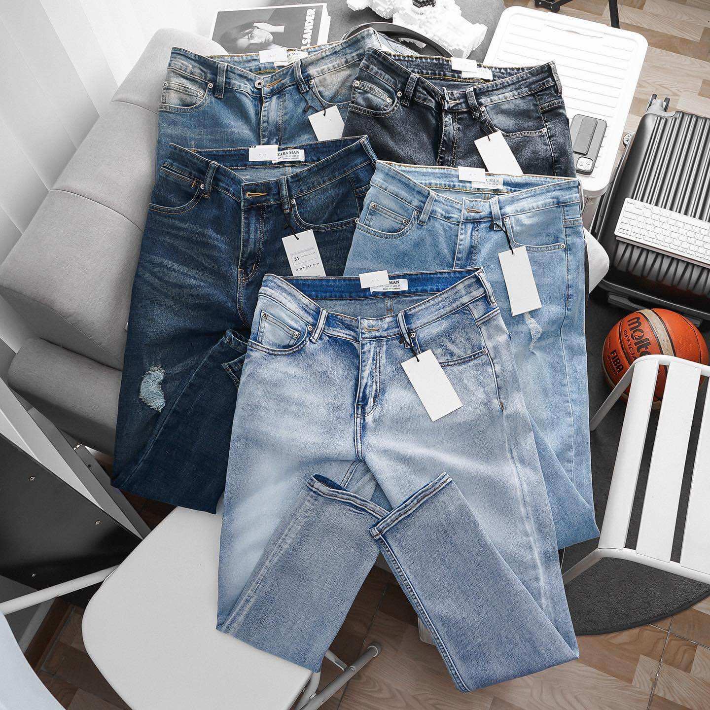 Quần Jean nam ZR xanh đậm (Form Slimfit,chất vải co dãn,ống 15-18cm,Hàng VNXK)