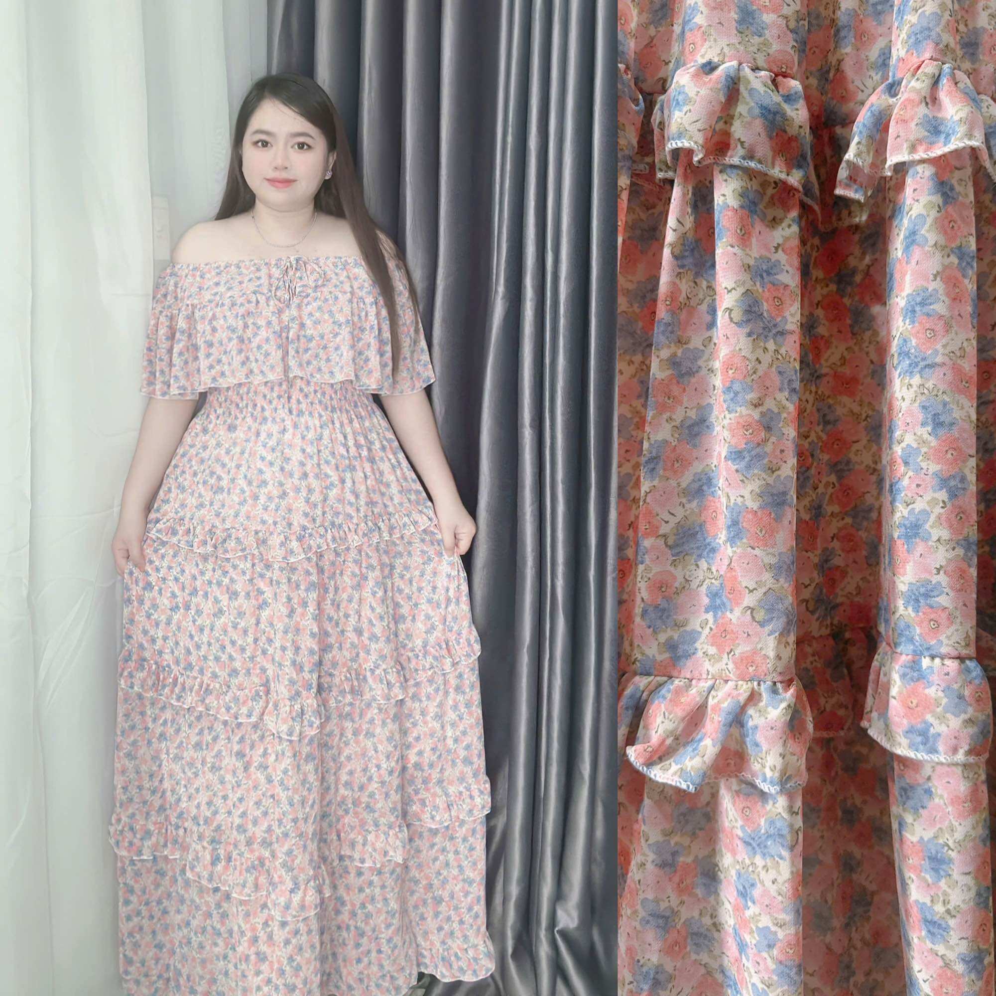 [Bigsize 60-90kg] Đầm maxi trễ vai bèo