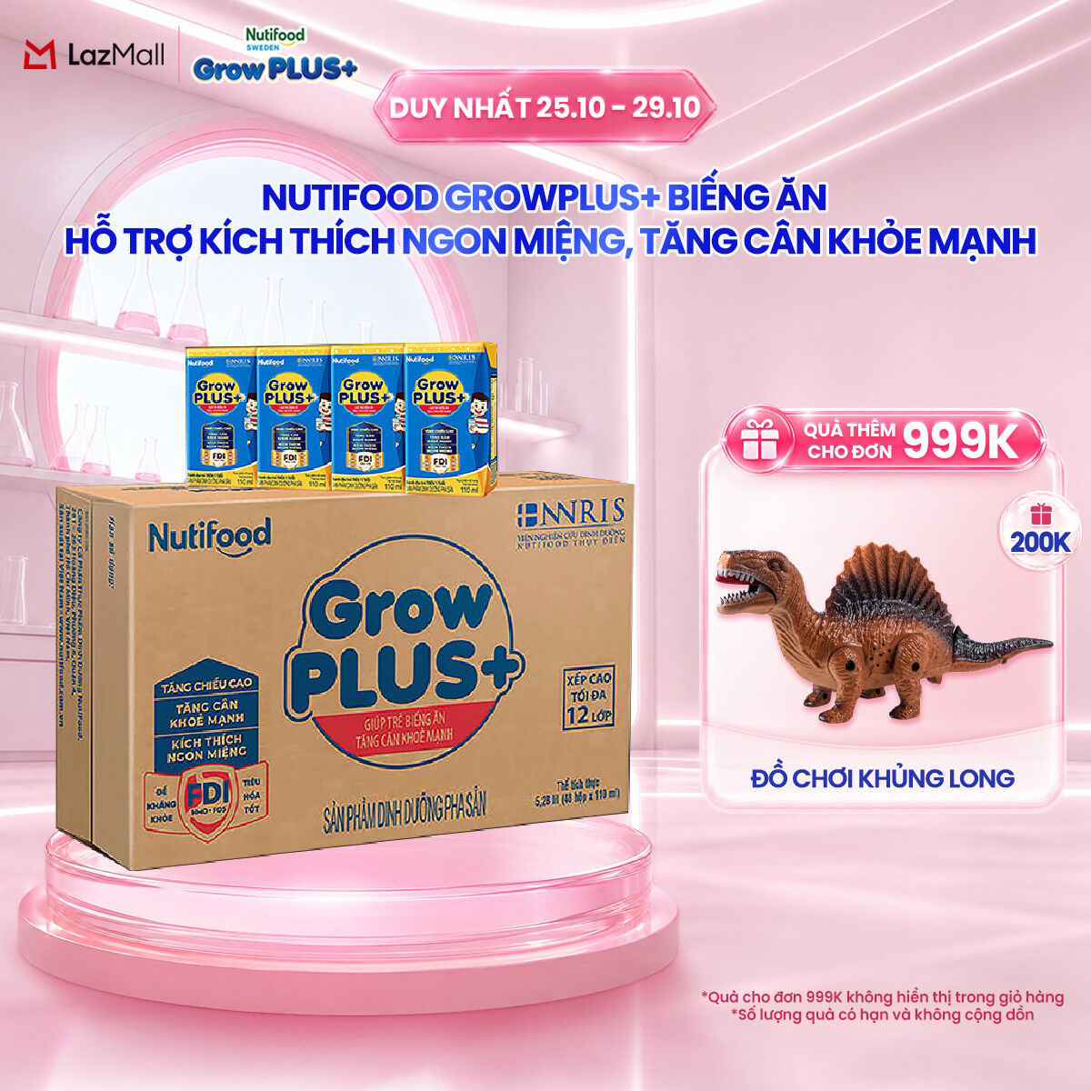 Thùng Sữa Bột Pha Sẵn Nutifood GrowPLUS+ Biếng Ăn 110ml - Hỗ Trợ Kích Thích Ngon Miệng, Tăng Cân Khỏe Mạnh - Trên 2 Tuổi (48 Hộp x 110ml)