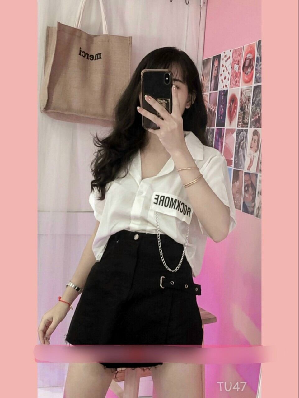 Áo Sơmi Croptop Phối Xích cá tính