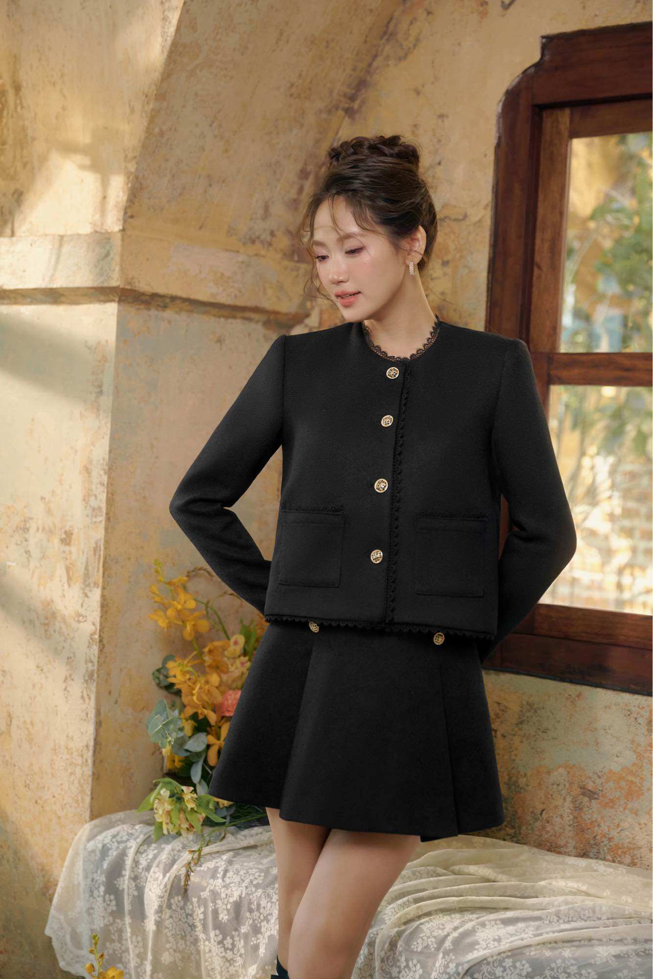 CÉLESTE - Set Dạ Tweed Đen Stella Set