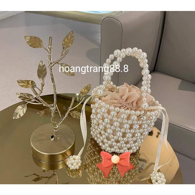 Túi xách tay kết hạt cườm giả ngọc trai handmade thời trang