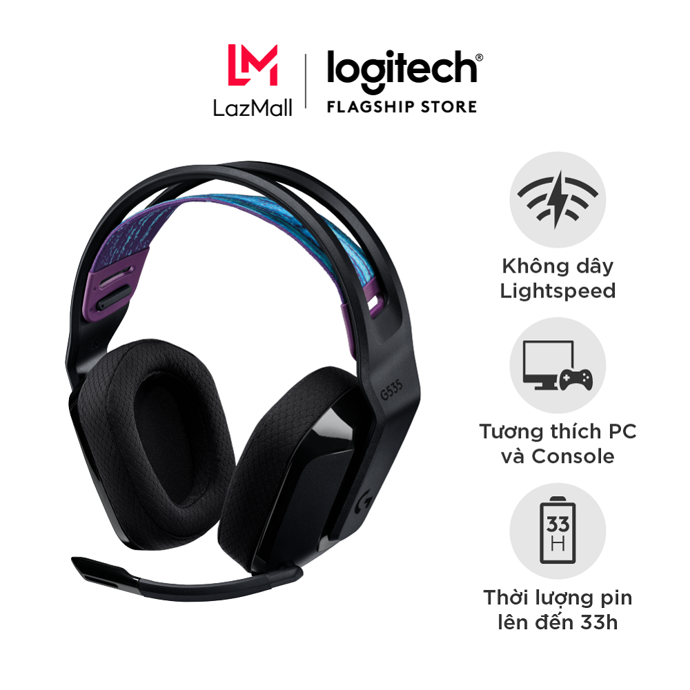 Tai nghe game không dây Lightspeed Logitech G535 - Trọng lượng nhẹ, âm thanh nổi, tương thích PC, PS4, PS5, Mic gấp để tắt tiếng