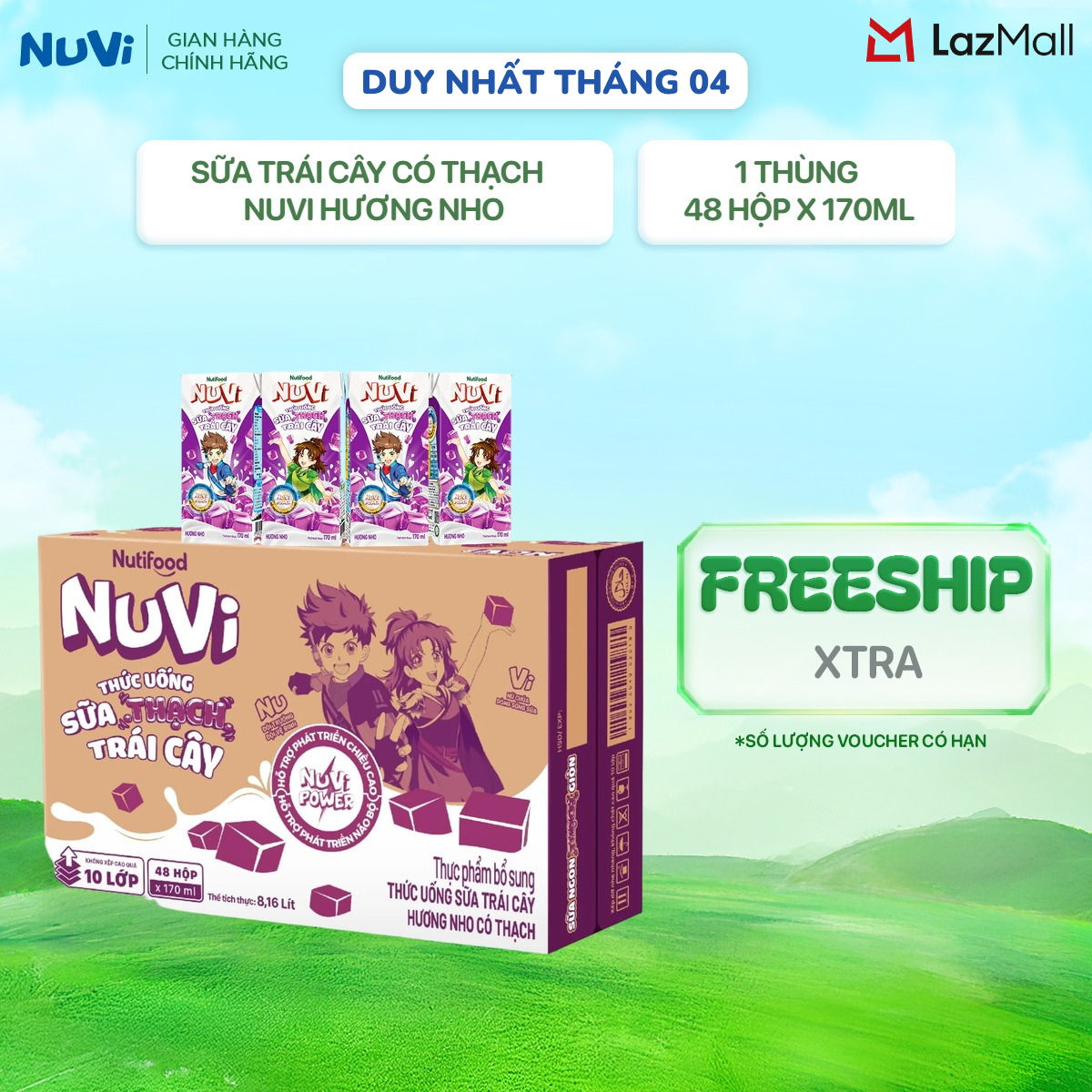 Box of 48 Nuvi Grape Flavored Milk Fruit Drink Boxes with Jelly 170ml