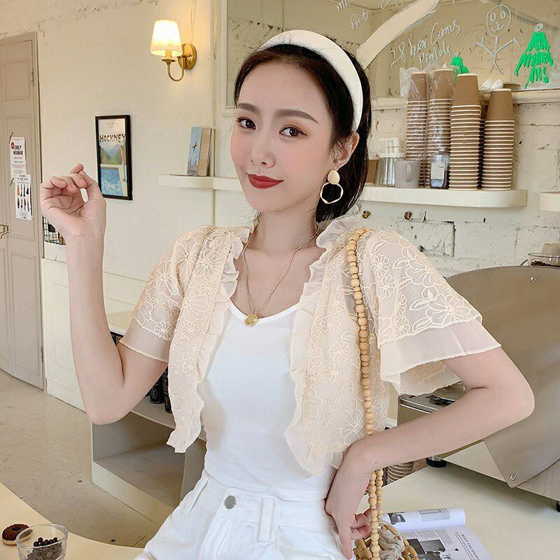 [HCM]Áo khoác ren lửng phối tay 2 lớp