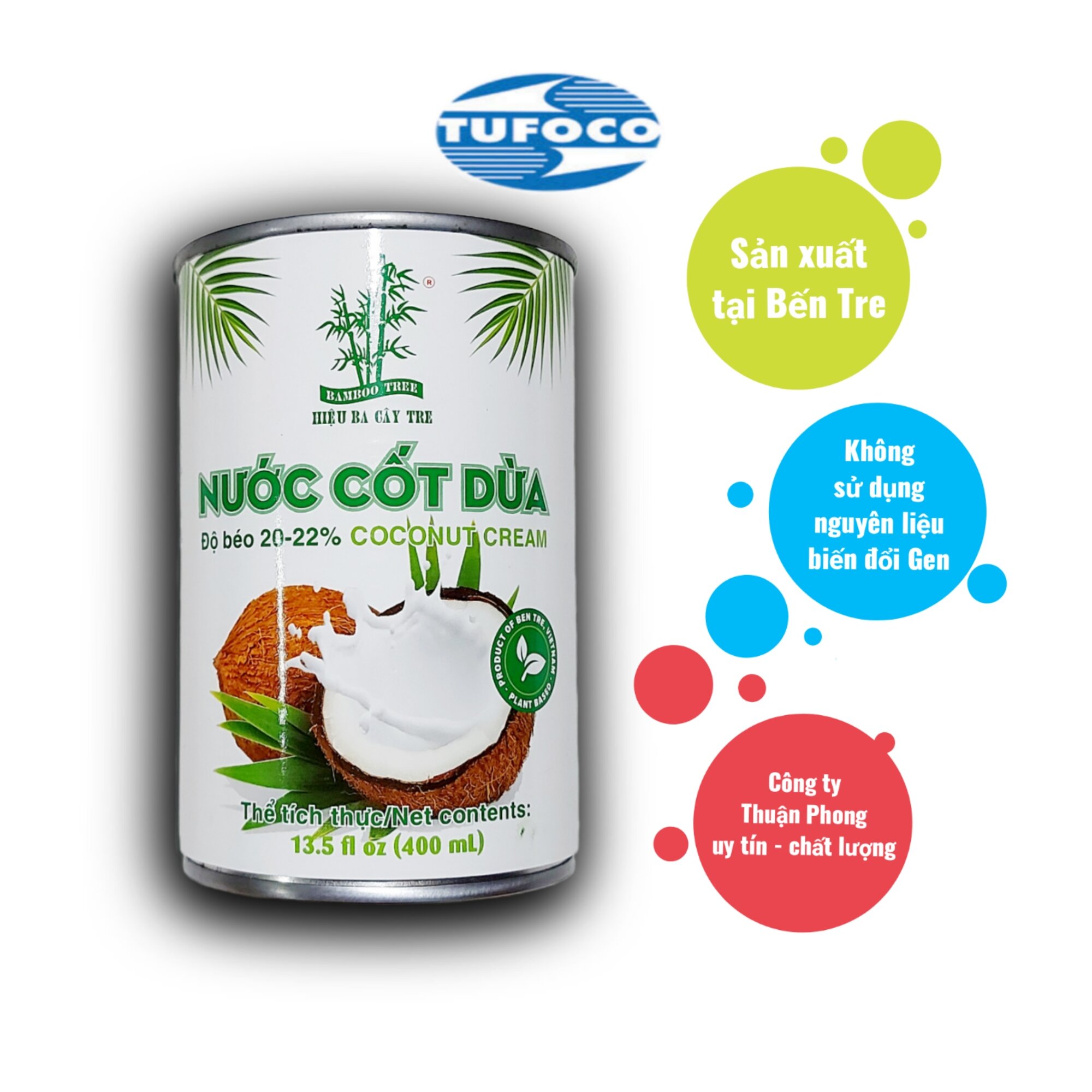 1 lon nước cốt dừa hiệu ba cây tre 400ml, thơm ngon béo ngậy, độ béo 20-22%,