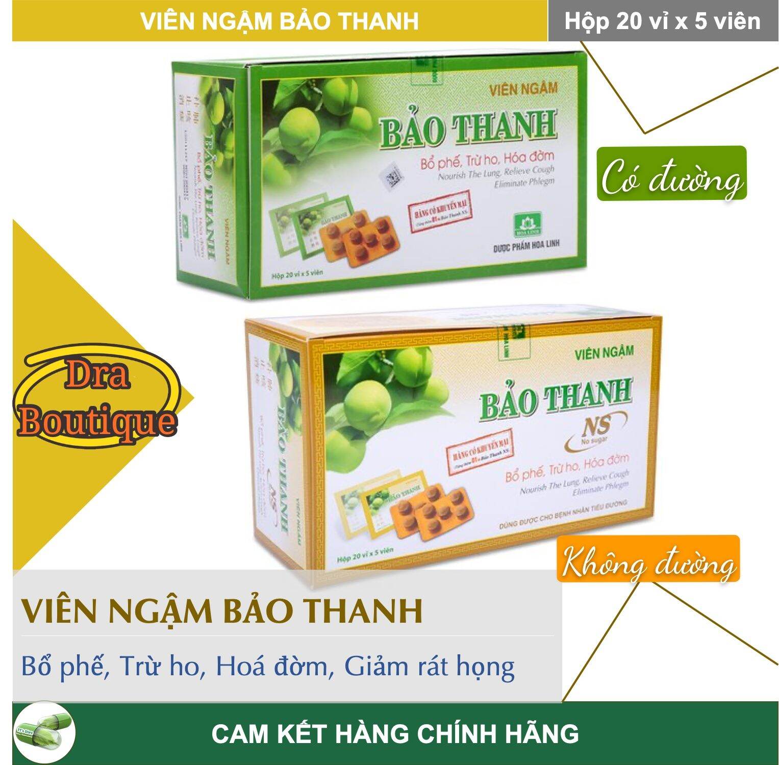 Viên ngậm ho Bảo Thanh - bổ phế. giảm ho, hoa đờm