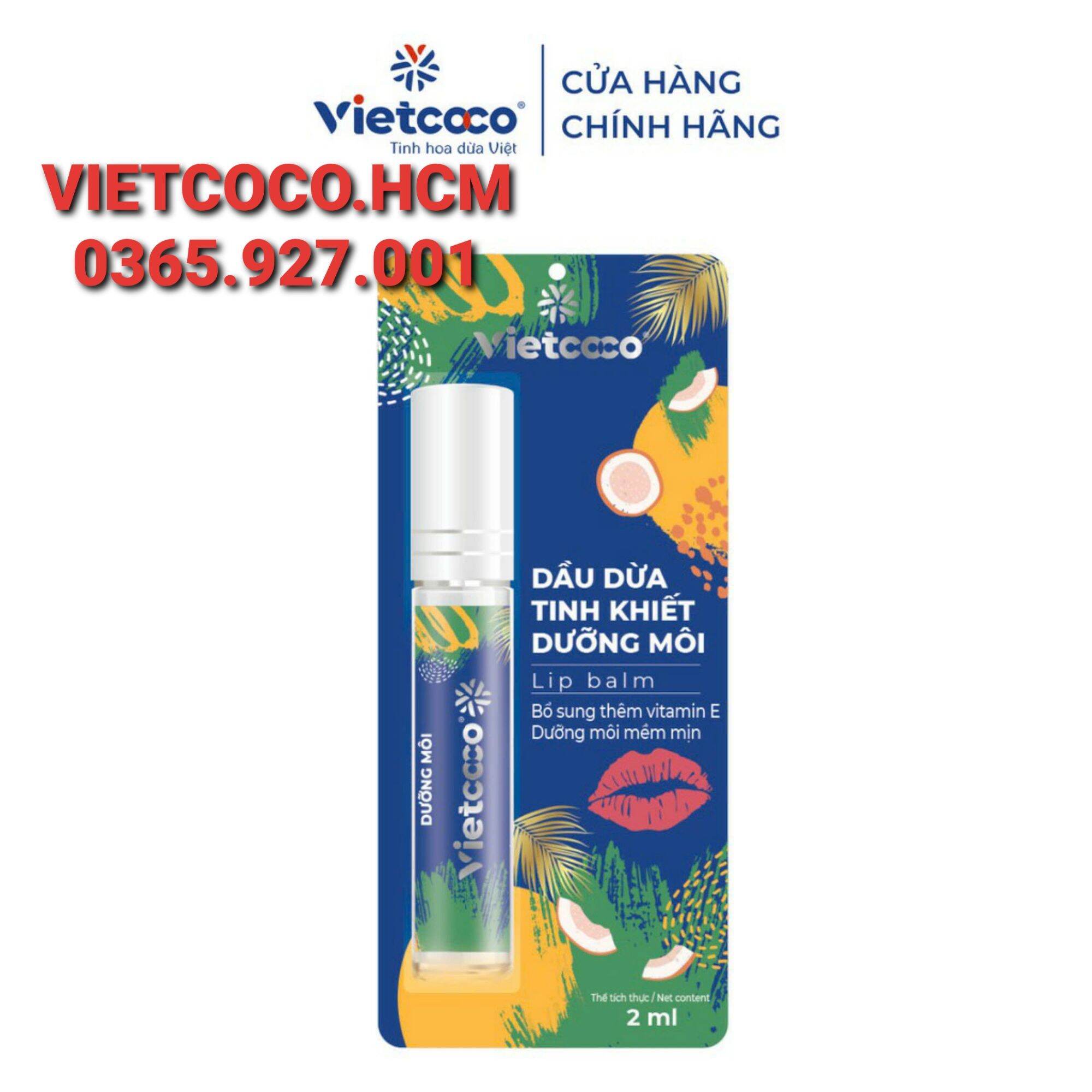 Dầu dừa tinh khiết dưỡng môi vietcoco 2ml, Date mới
